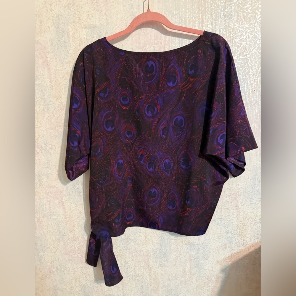 Michael Kors Purple Peacock Print Blouse, Sz Sm, Oversized - Picture 2 of 9